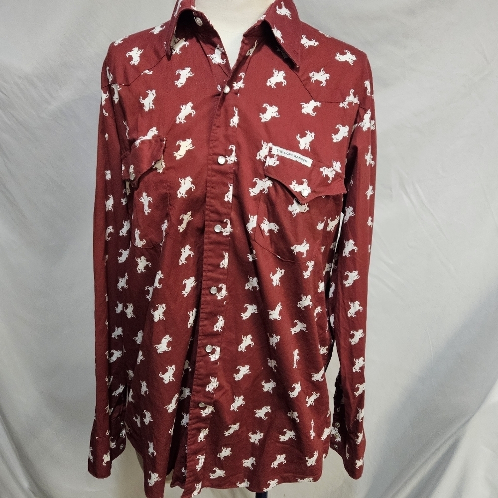 Red Vintage Button Up Lone Ranger Shirt Large
